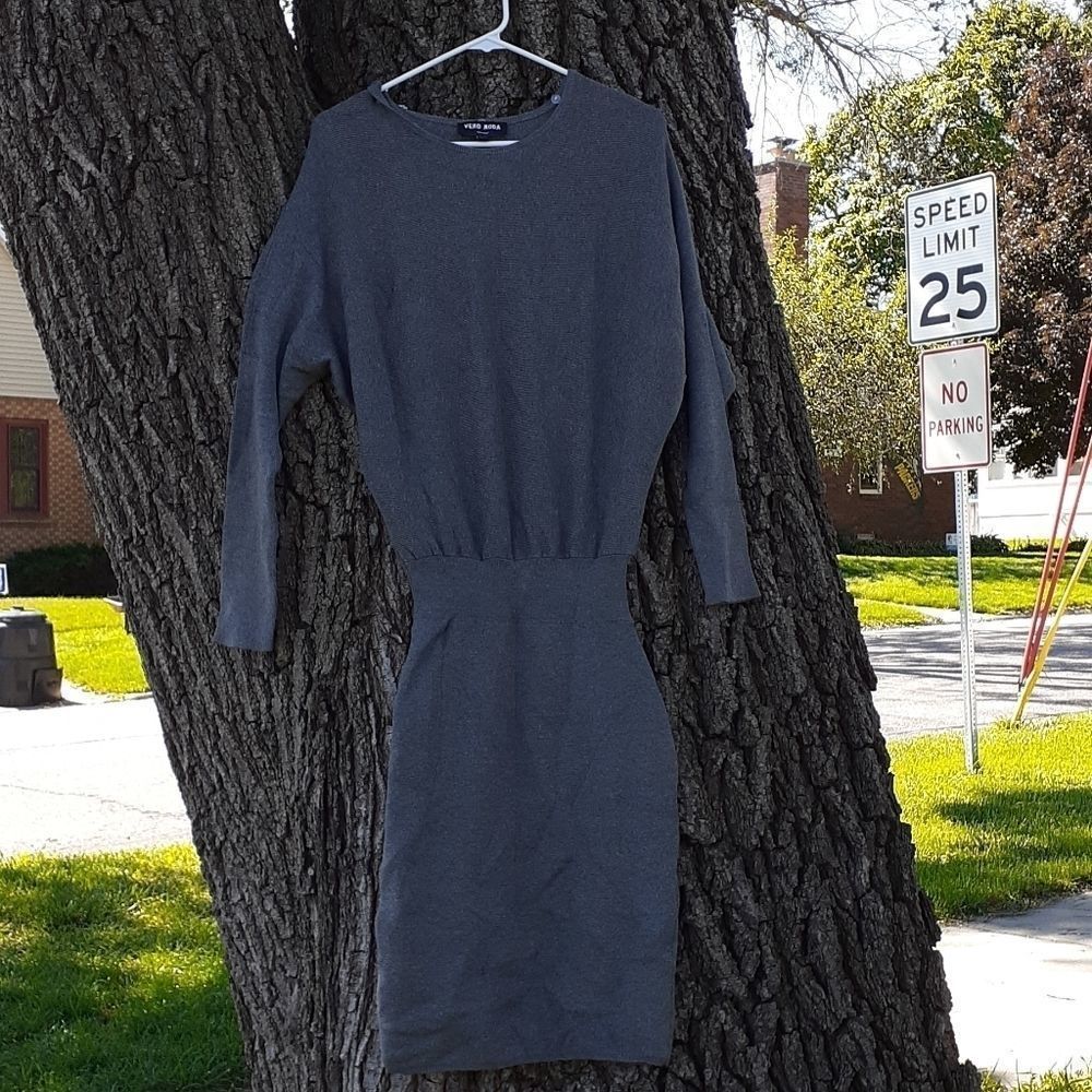 Vero Moda Grey‎ Snowy Long Sleeve Knit Dress Small